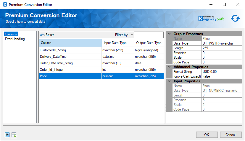 Premium SSIS Data Conversion - columns